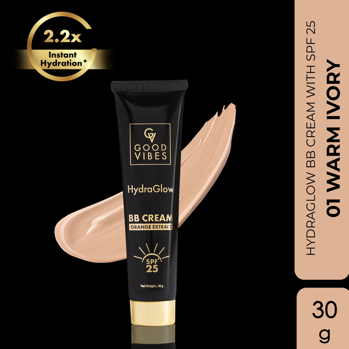Good Vibes HydraGlow BB Cream | SPF 25 with Orange Extract - Warm Ivory - 01 (30 gm) - Good Vibes