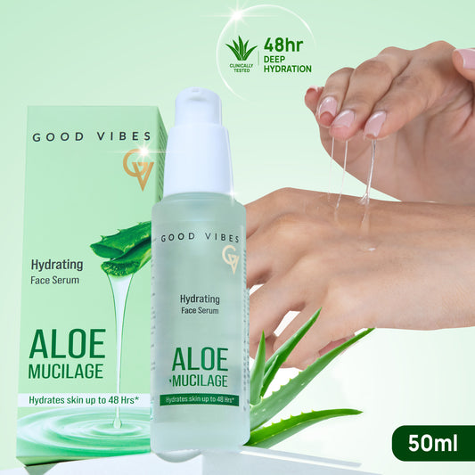 Good Vibes Aloe Mucilage Hydrating Serum | 48-Hour Deep Hydration | Soft & Moisturized Skin | Natural Mucin Alternative for Healthy Skin | Reduces Signs of Aging | Perfect for Skin & Hair | 50 ml - Good Vibes