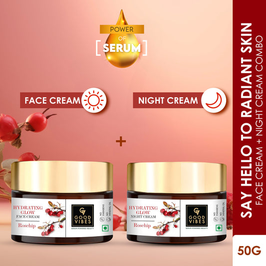 Good Vibes Hydrating Rosehip Day + Night Cream Combo: Say Hello to Radiant Skin (50 gm) - Good Vibes