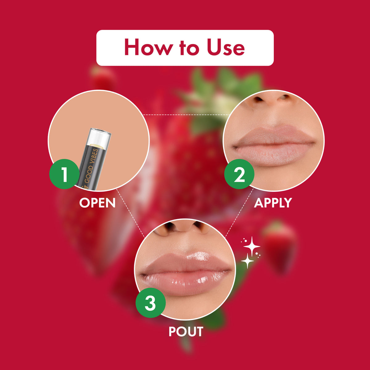 Good Vibes Strawberry Hydrating Lip Balm with SPF 15 | For Dry & Chapped lips | Hydrates Lips in One Use | Vegan, No Parabens, No Sulphates, No Mineral Oil, No Animal Testing, No Silicones (4.2 gm) - Good Vibes image 4