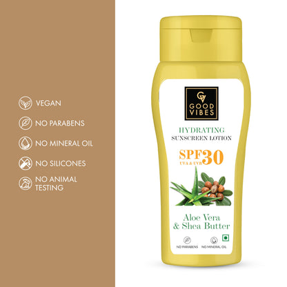 Good Vibes Aloe Vera & Shea Butter Hydrating Sunscreen Lotion SPF 30, Skin Moisturizing | Vegan, No Parabens, No Mineral Oil, No Silicones (110 ml) - Good Vibes image 5