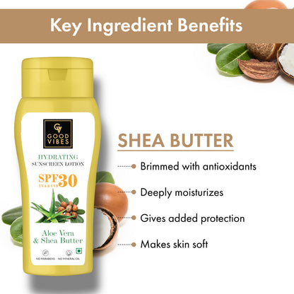 Good Vibes Aloe Vera & Shea Butter Hydrating Sunscreen Lotion SPF 30, Skin Moisturizing | Vegan, No Parabens, No Mineral Oil, No Silicones (110 ml) - Good Vibes image 3