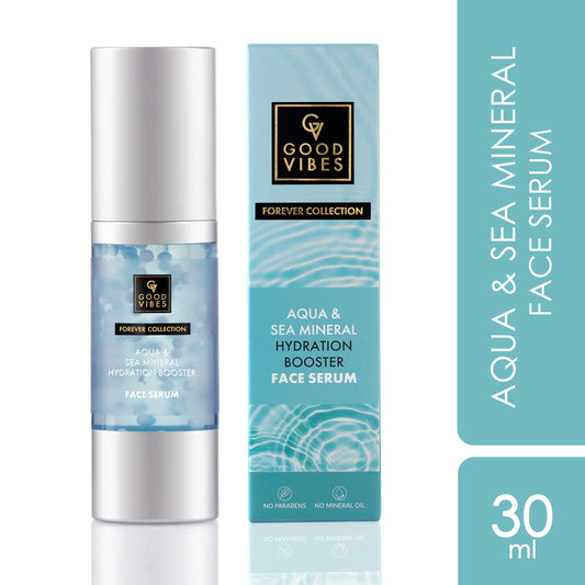 Good Vibes Aqua & Sea Mineral Hydration Booster Face Serum | Forever Collection | Protects From Pollution, Provides Hydration | Vegan, No Parabens, No Sulphates, No Mineral Oil, No Silicones, No Animal Testing (30 ml) - Good Vibes