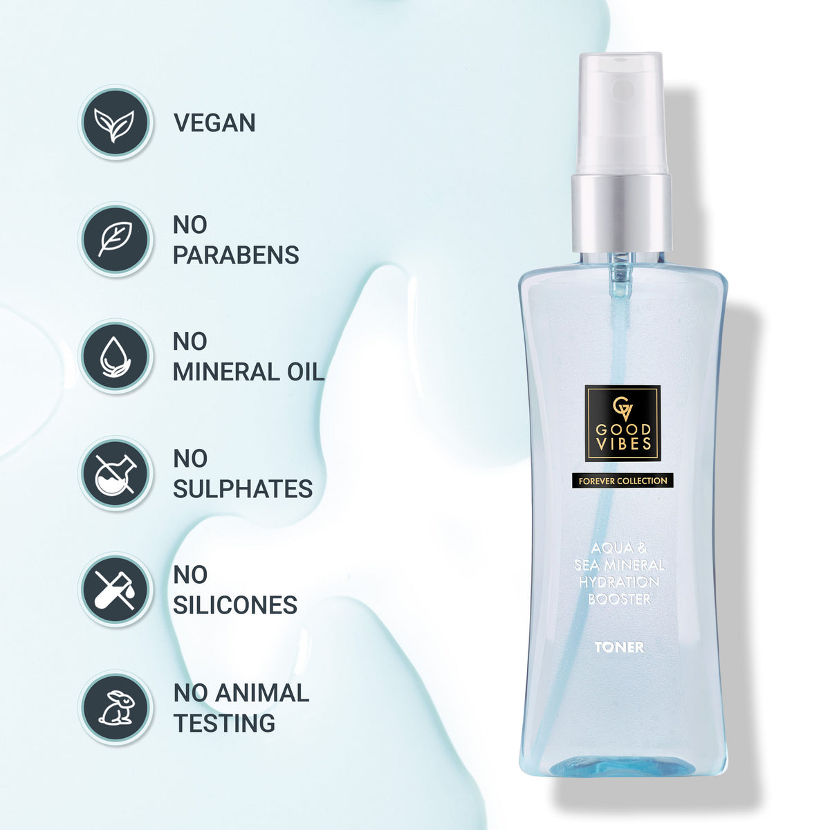 Good Vibes Aqua & Sea Mineral Hydration Booster Toner | Forever Collection | Hydra Booster, Quick Absorption | Vegan, No Parabens, No Sulphates, No Mineral Oil, No Silicones, No Animal Testing (100 ml) - Good Vibes image 5