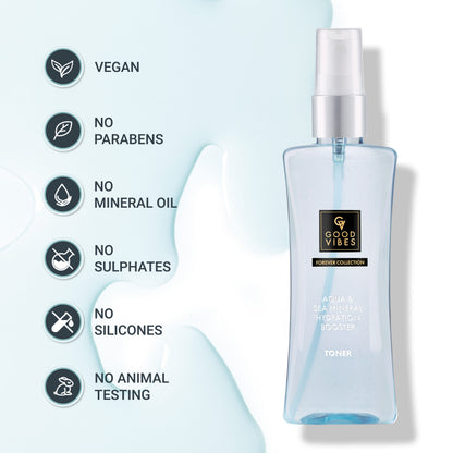 Good Vibes Aqua & Sea Mineral Hydration Booster Toner | Forever Collection | Hydra Booster, Quick Absorption | Vegan, No Parabens, No Sulphates, No Mineral Oil, No Silicones, No Animal Testing (100 ml) - Good Vibes image 5