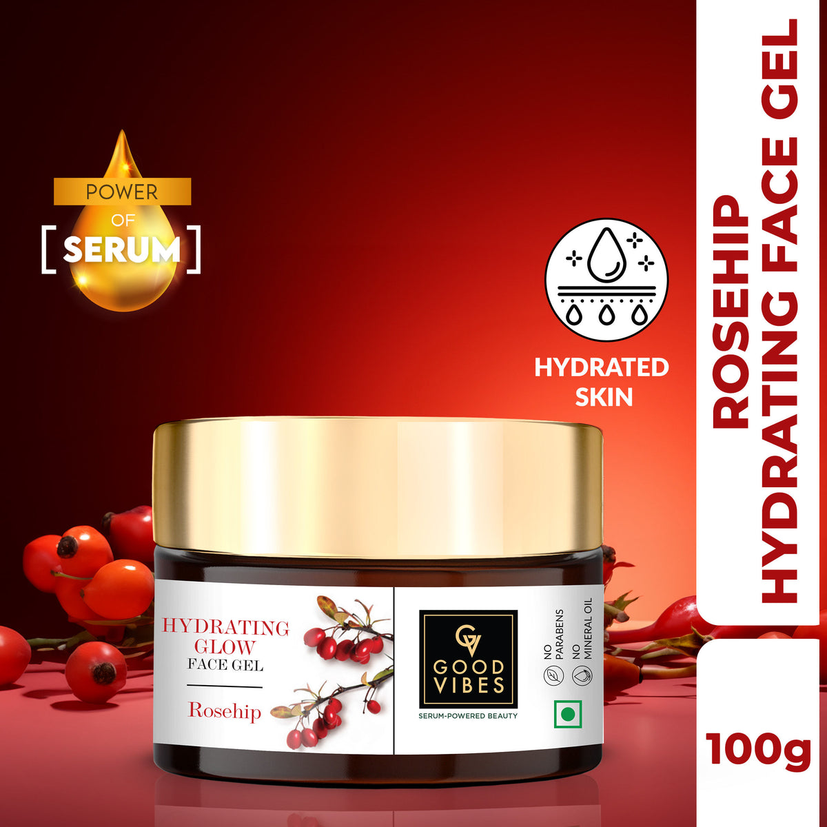 Good Vibes Hydrating Glow Face Gel Rosehip | Brightening, Light weight, Oil free (100 gm) - Good Vibes