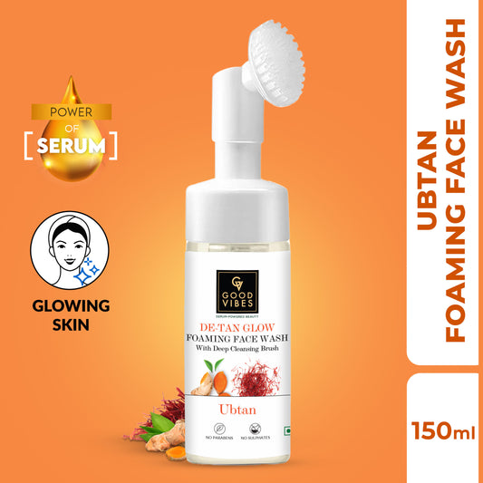Good Vibes De-Tan Glow Ubtan Foaming Face Wash With Power Of Serum & Deep Cleansing Brush | Tan Removal Brightening Cleansing | Gentle Face Wash (150 ml) - Good Vibes