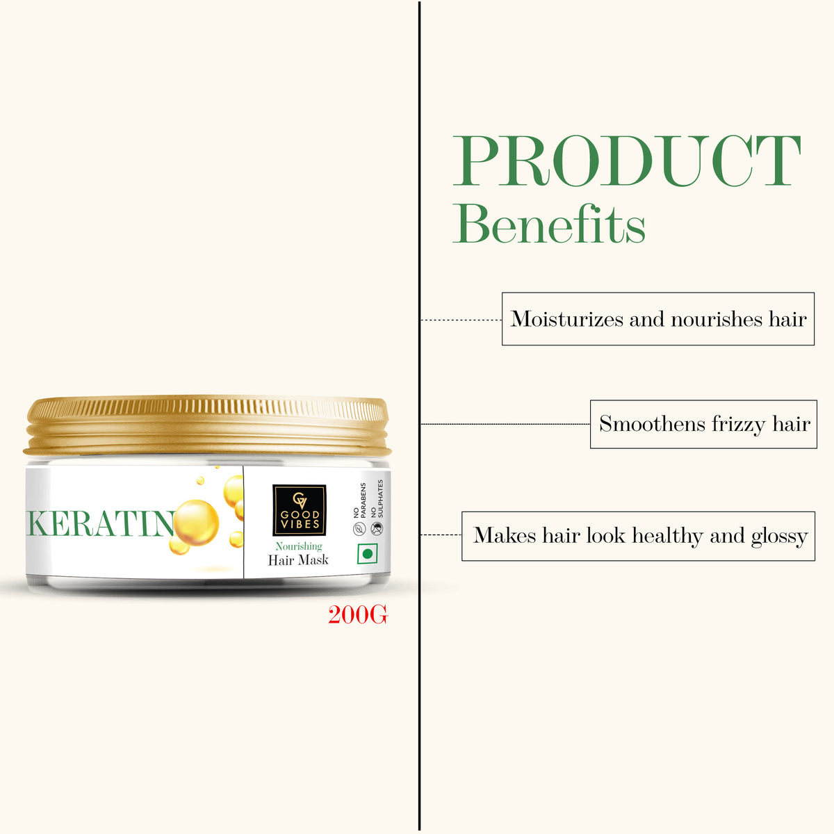 Good Vibes Keratin Nourishing Hair Mask | With Shea Butter | Hair Shine, Softening | No Parabens, No Sulphates, No Animal Testing (200 gm) - Good Vibes image 5