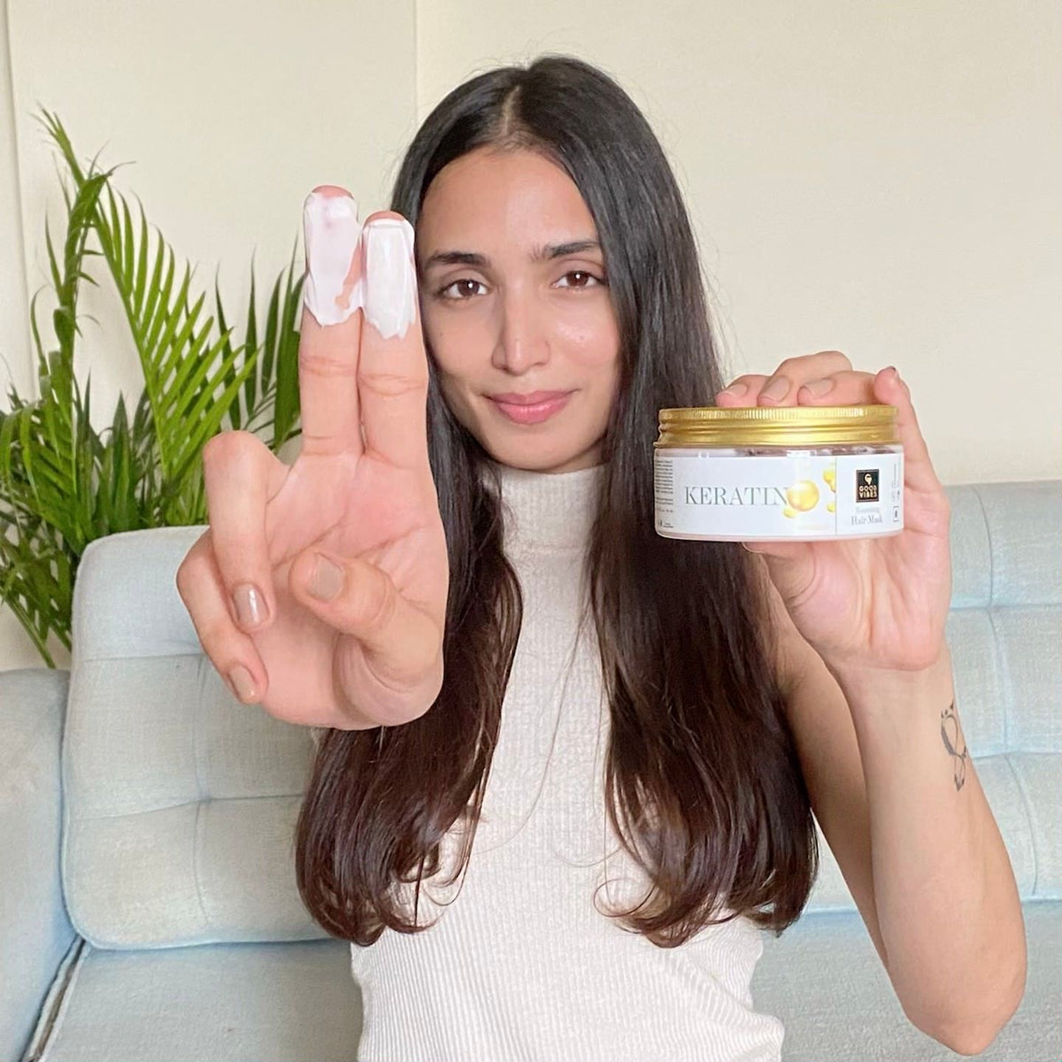 Good Vibes Keratin Nourishing Hair Mask | With Shea Butter | Hair Shine, Softening | No Parabens, No Sulphates, No Animal Testing (200 gm) - Good Vibes image 2