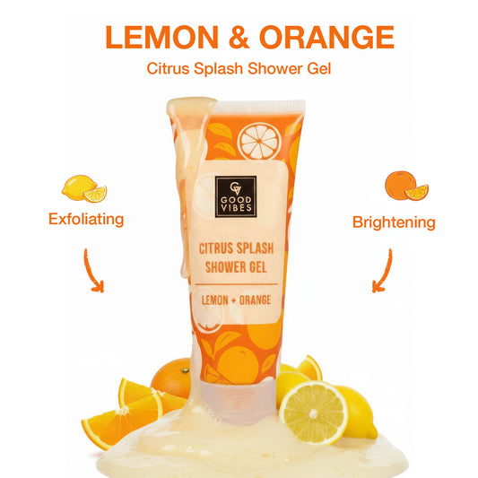 Good Vibes Lemon & Orange Citrus Splash Shower Gel | Exfoliating & Brightening Body Wash | Refreshing Citrus Scent | Gentle Cleanse | Natural Glow & Smooth Skin | Energizing Daily Refresh – 200 ml - Good Vibes