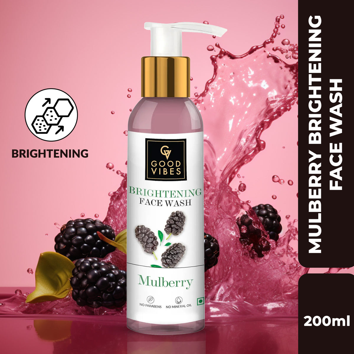 Good Vibes Mulberry Face Wash | Cleansing, Brightening | With Papaya | No Parabens, No Mineral Oil, No Animal Testing (200 ml) - Good Vibes