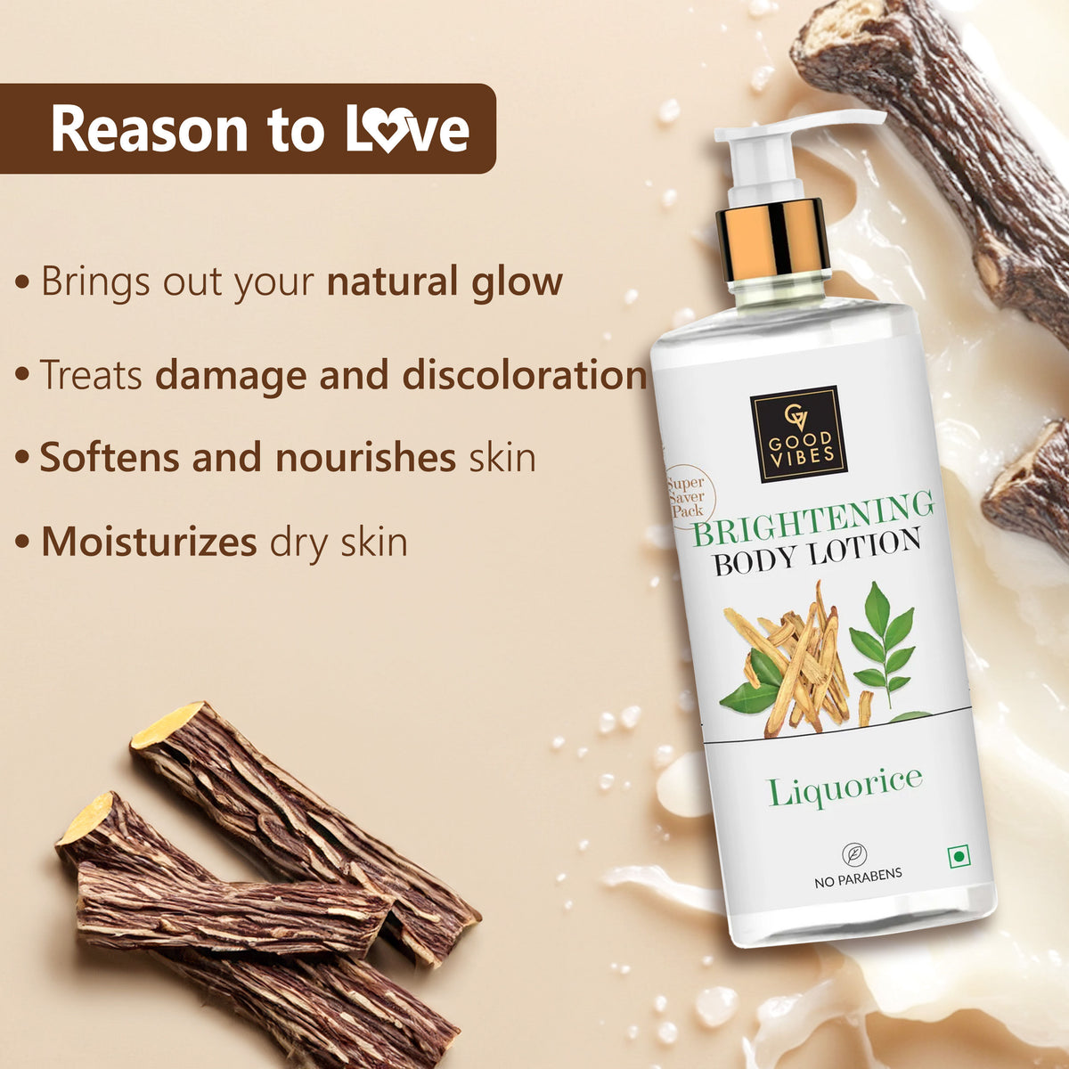 Good Vibes Liquorice & Arbutin Brightening Body Lotion | Deep Moisturization | Gives Brighter Skin | 500 ml - Good Vibes image 3