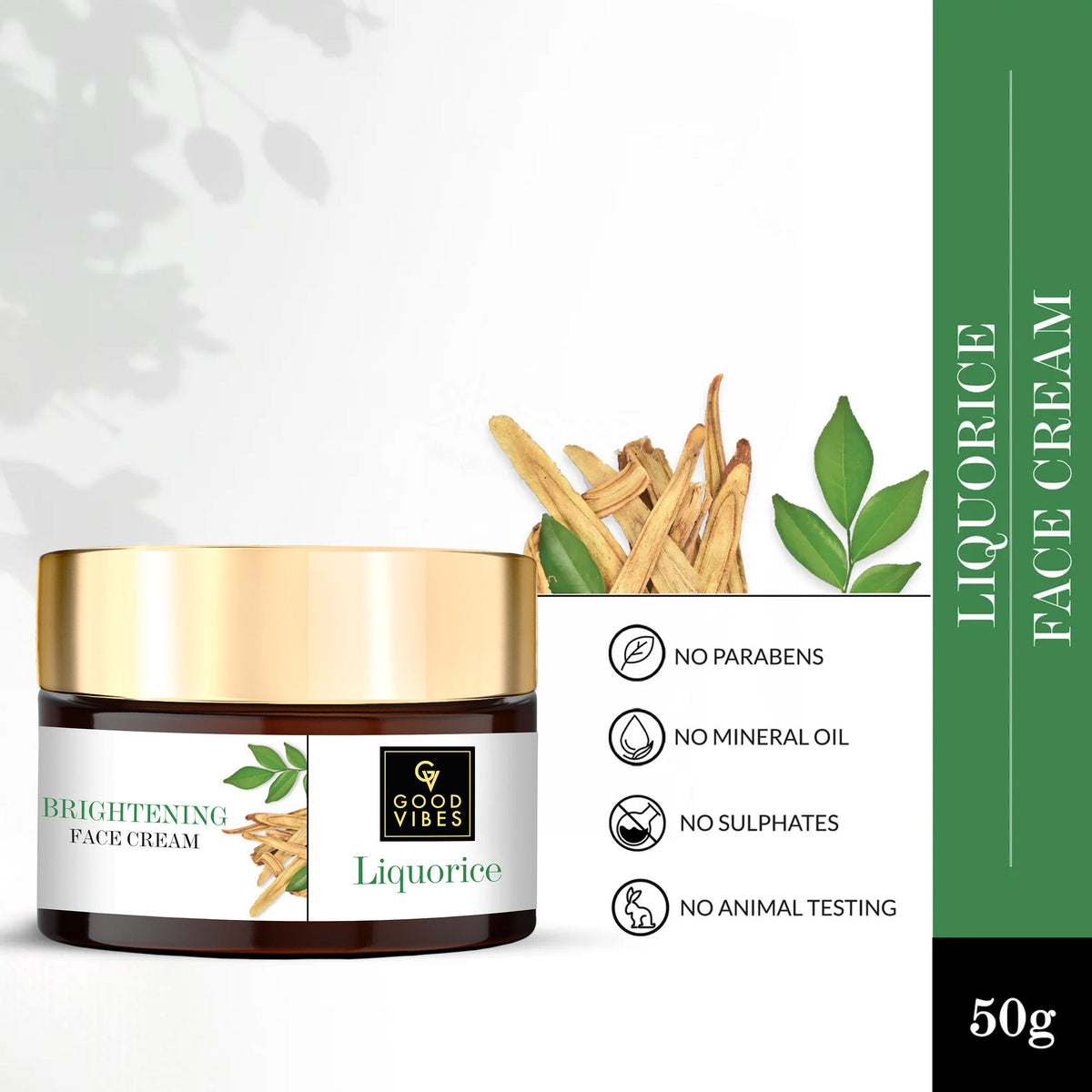 Good Vibes Liquorice Brightening Face Cream | Moisturizing, Nourishing | No Parabens, No Sulphates, No Mineral Oil, No Animal Testing (50 gm) - Good Vibes