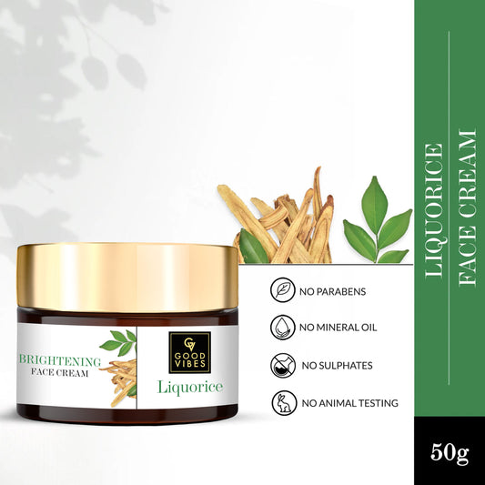 Good Vibes Liquorice Brightening Face Cream | Moisturizing, Nourishing | No Parabens, No Sulphates, No Mineral Oil, No Animal Testing (50 gm) - Good Vibes