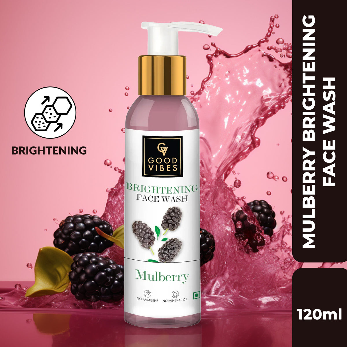 Good Vibes Mulberry Brightening Face Wash | Cleansing, Lightening | With Papaya | No Parabens, No Mineral Oil, No Animal Testing (120 ml) - Good Vibes