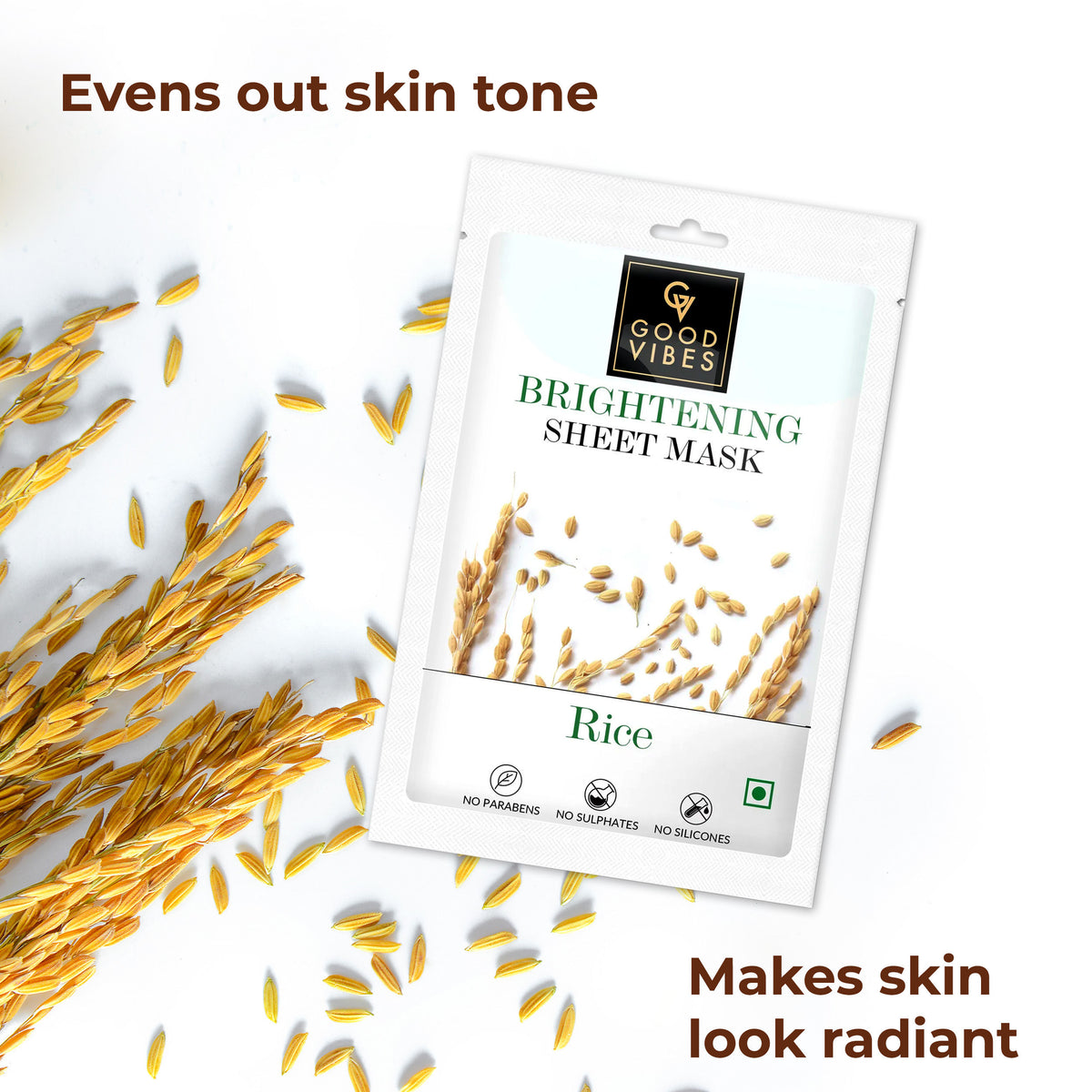 Good Vibes Natural Glow Sheet Mask Pack of 10 (2 each Saffron Glow + Illuminating Pearl + Skin Radiance Gold + Rice Brightenting + Hydrating Papaya) (20g x 10) - Good Vibes image 5