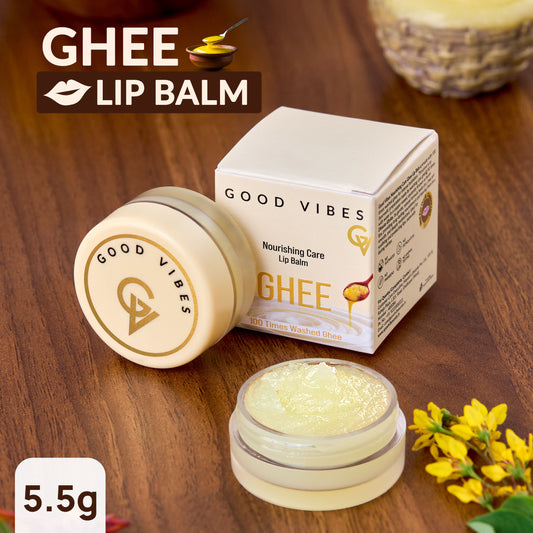 Good Vibes Nourishing Care Ghee Lip Balm with 100 Times Washed Ghee | Heals and Softens Chapped Lips |All Day All Night Care| Deep Hydration and Repair| Infused with Ayurvedic Goodness | Everyday Lip Care (5.5 gm) - Good Vibes