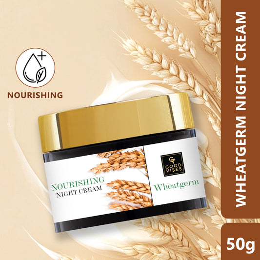 Good Vibes Wheatgerm Nourishing Night Cream | Anti-Inflammatory, Heals Scars | With Almond Oil | No Parabens, No Sulphates, No Mineral Oil (50 gm) - Good Vibes