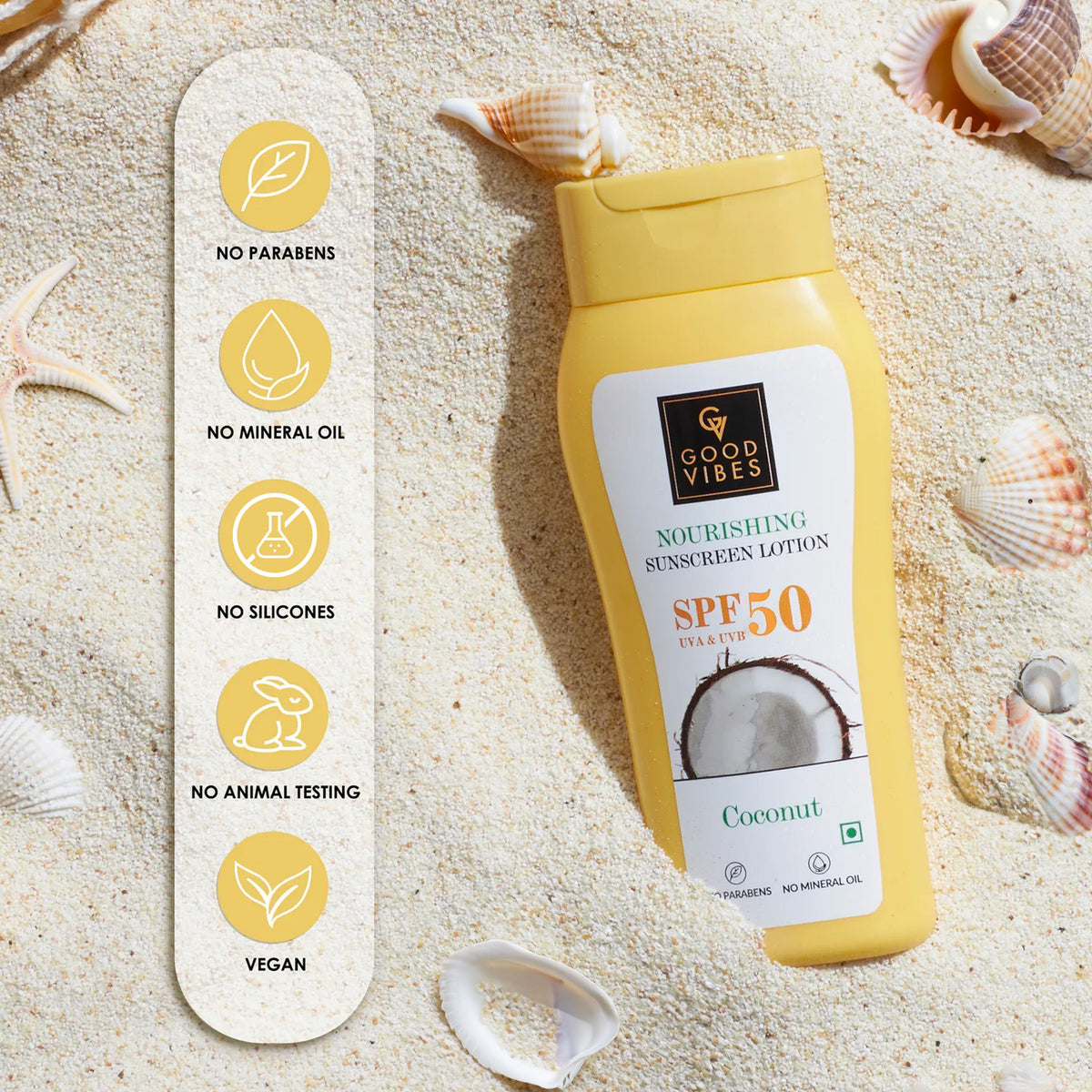 Good Vibes Coconut Nourishing Body Lotion with SPF 50, Lime & Rosemary Leaf Oil | Body Sunscreen | Vegan | No Parabens, No Mineral Oil, No Silicones (110 ml) - Good Vibes image 4
