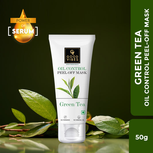 Good Vibes Oil Control Green Tea Peel Off Mask 50 gm | Controls Oil Production | Prevents Acne and Pimples | Clears Skin Complexion | Suitable for Combination skin type, Acne Prone Skin and Oily Skin Type - Good Vibes