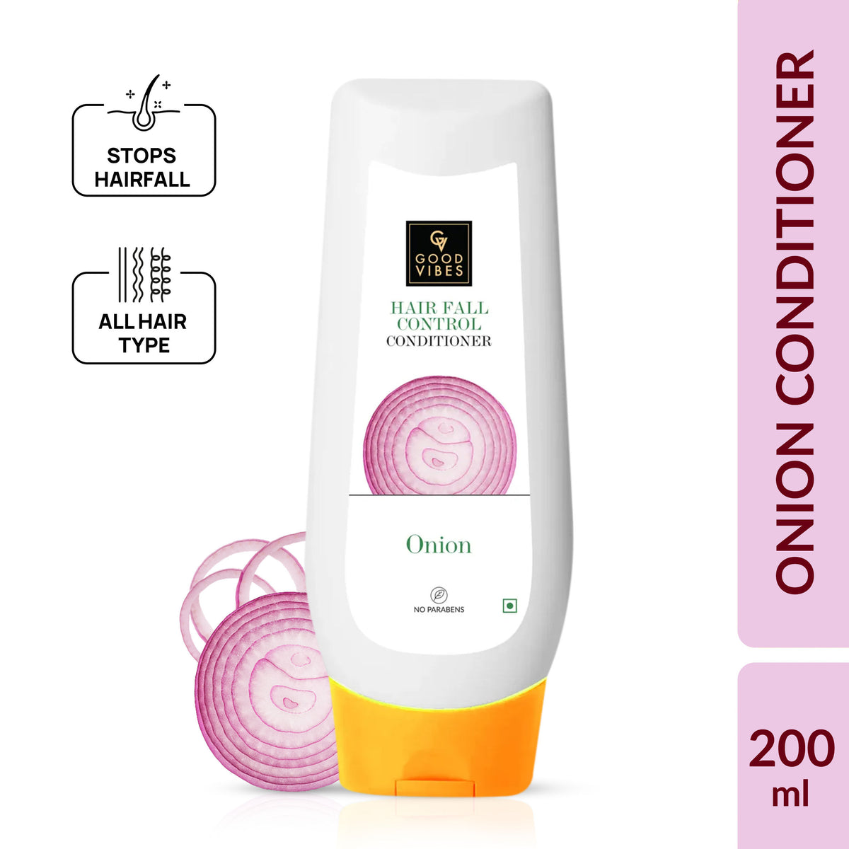 Good Vibes Onion Hair Fall Control Conditioner | Hair Growth, Strengthening | No Parabens, No Animal Testing (200 ml) - Good Vibes