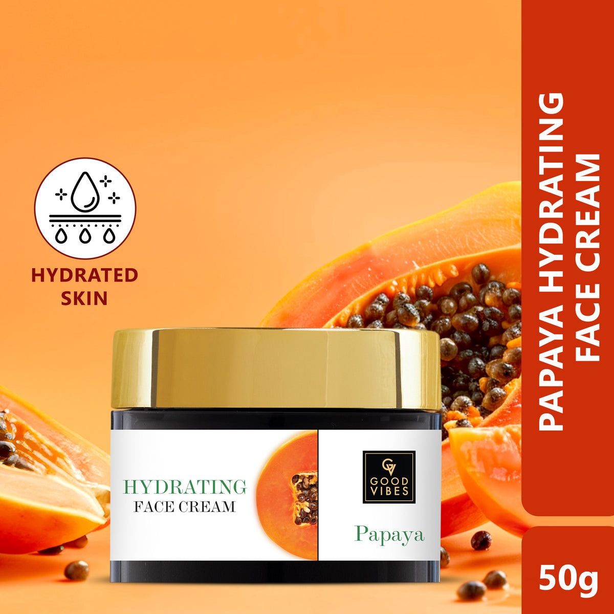 Good Vibes Papaya Hydrating Face Cream | Moisturizing, Glow | With Green Tea | No Parabens, No Sulphates, No Mineral Oil, No Animal Testing (50 gm) - Good Vibes