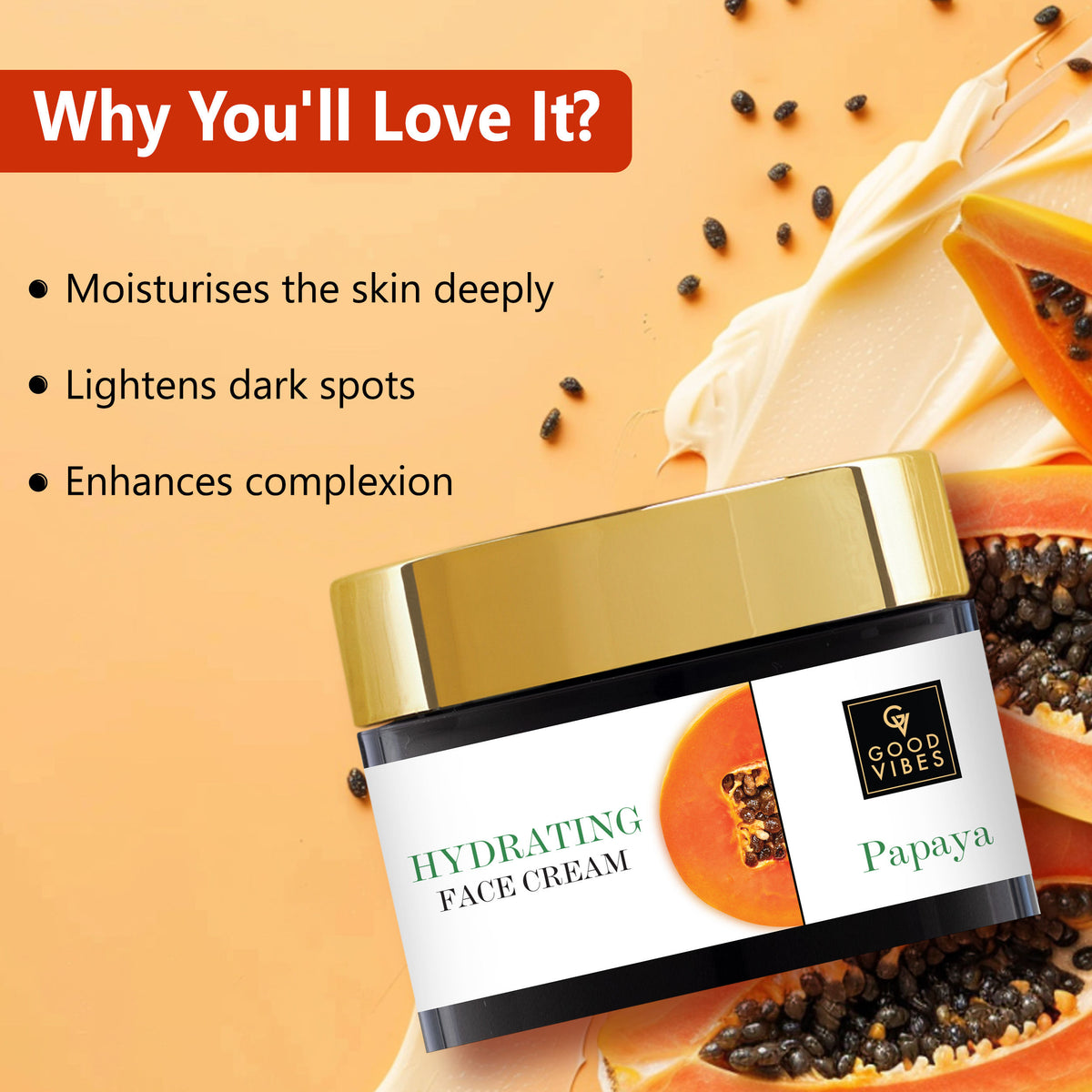 Good Vibes Papaya Hydrating Face Cream | Moisturizing, Glow | With Green Tea | No Parabens, No Sulphates, No Mineral Oil, No Animal Testing (50 gm) - Good Vibes image 3