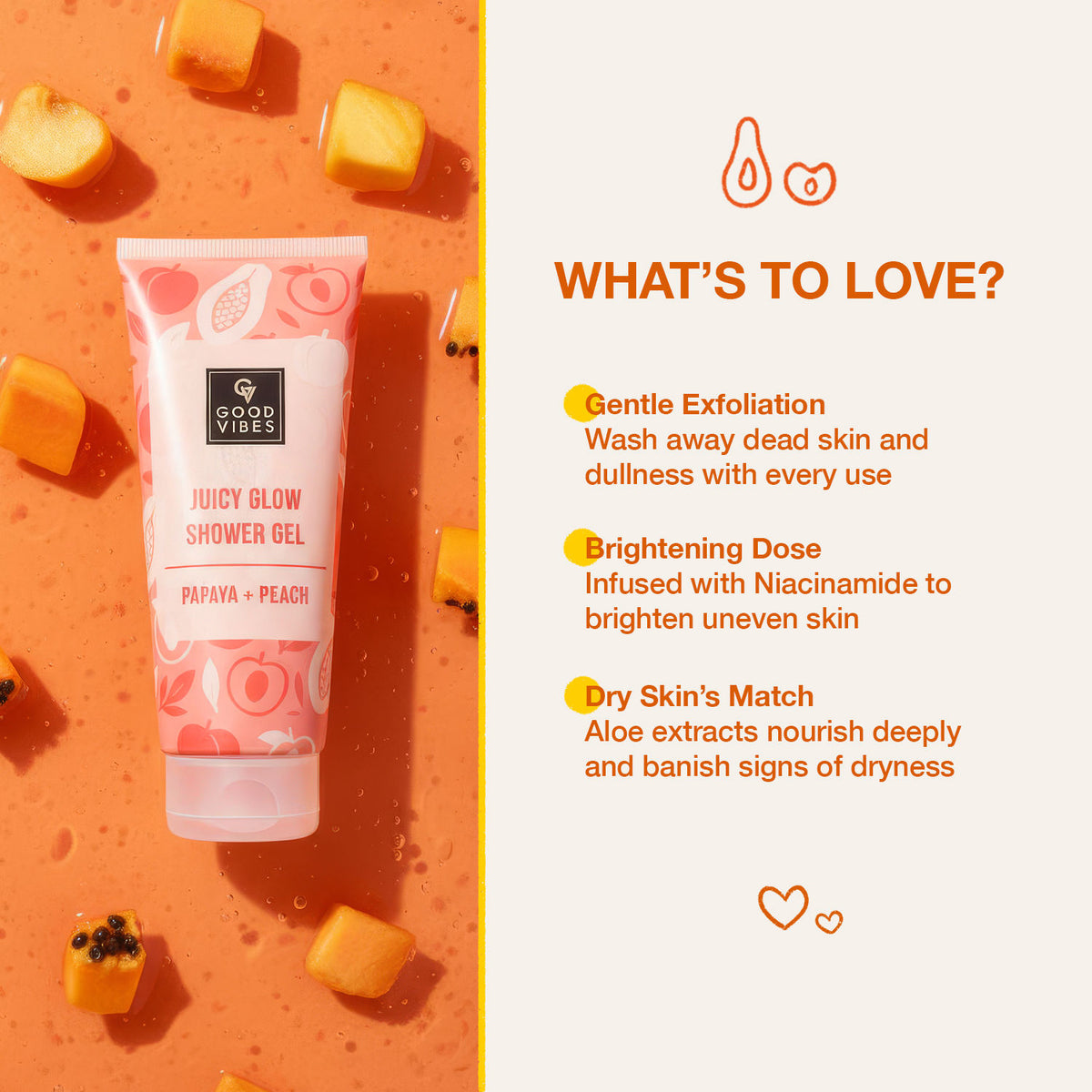 Good Vibes Papaya & Peach Juicy Glow Shower Gel | Brightening & Exfoliating Body Wash | Natural Glow Boost | Gentle Cleansing | Hydrating & Refreshing | Suitable for Everyday Glow Care – 200 ml - Good Vibes image 3