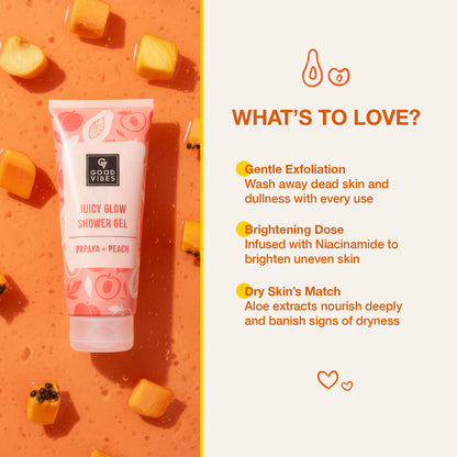 Good Vibes Papaya & Peach Juicy Glow Shower Gel | Brightening & Exfoliating Body Wash | Natural Glow Boost | Gentle Cleansing | Hydrating & Refreshing | Suitable for Everyday Glow Care – 200 ml - Good Vibes image 3