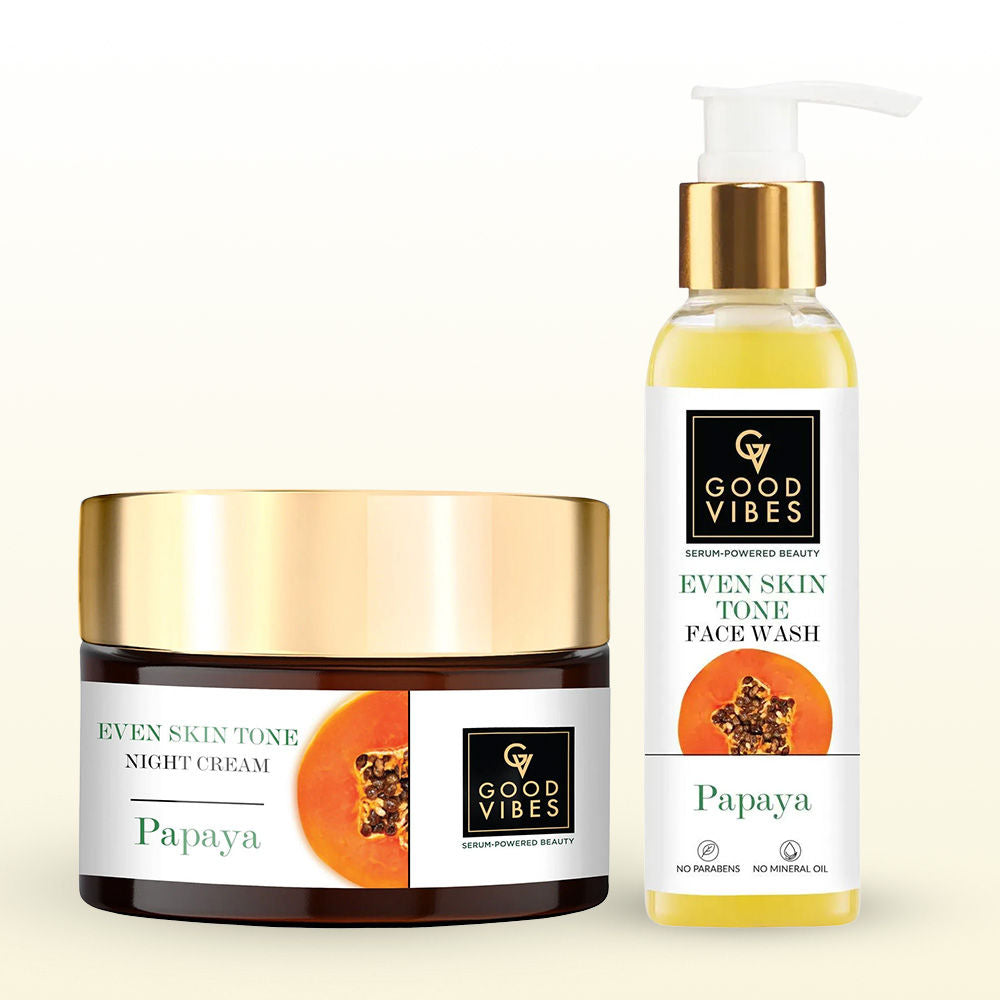 Good Vibes Papaya Skin Brightening Combo (Papaya Brightening Even Skin Tone Face Wash-120 ml + Papaya Even Skin Tone Night Cream-50 gm) Combo of 2 - Good Vibes