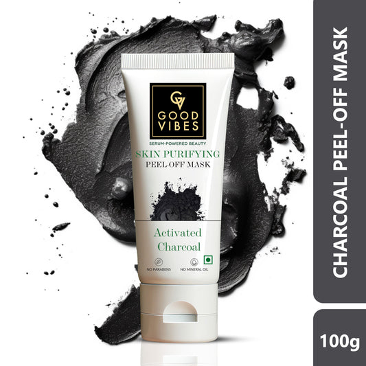 Good Vibes Activated Charcoal Skin Purifying Peel Off Mask | Deep Pore Cleansing, Purifying | No Parabens, No Sulphates, No Mineral Oil, No Animal Testing (100 gm) - Good Vibes