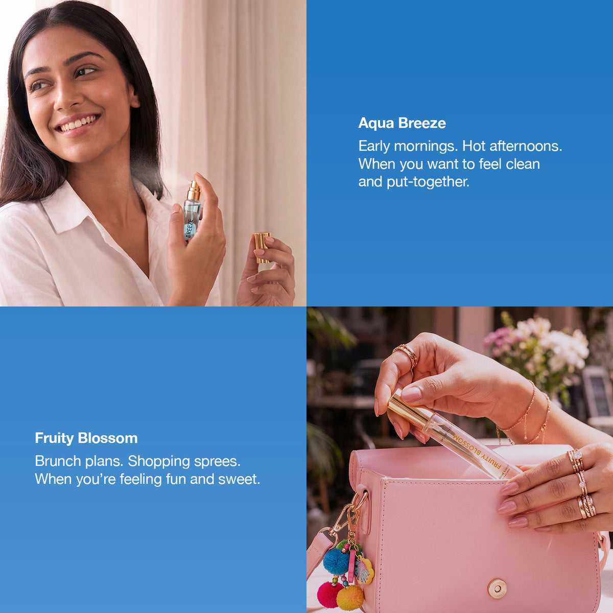 Good Vibes Four Signature Perfumes Gift Set | Aqua Breeze, Rose Blush, Fruity Blossom & Amber Bloom | Long-Lasting Fragrance | For Every Mood & Every Occasion | Travel-Friendly Mini Bottles | Pack of 4 - Good Vibes image 4
