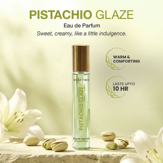 Good Vibes Pistachio Glaze Eau De Parfum for Women | Sweet & Creamy Gourmand Perfume | Long-Lasting Fragrance | Warm Pistachio, Lily & Cream Notes | Travel-Friendly Pocket Perfume – 15 ml - Good Vibes