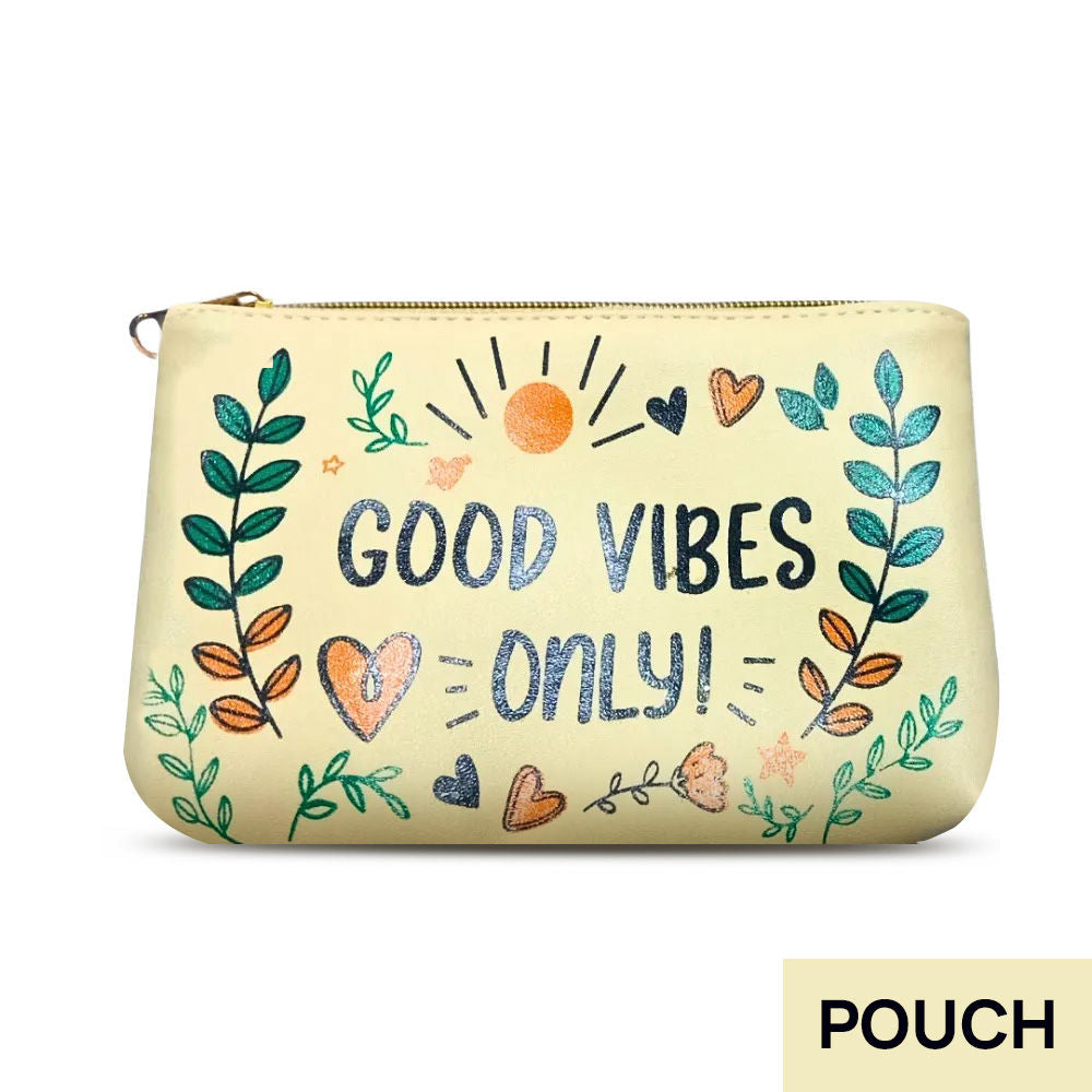 Good vibes Printed Cream Pouch - Good Vibes