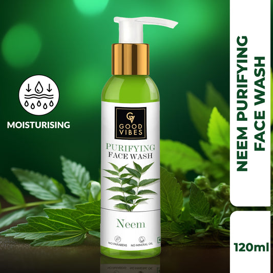 Good Vibes Neem Purifying Face Wash | Moisturizing Brightening | With Aloe Vera | Gentle Face Wash | No Parabens No Mineral Oil No Animal Testing (120 ml) - Good Vibes
