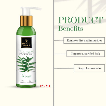 Good Vibes Neem Purifying Face Wash | Moisturizing Brightening | With Aloe Vera | Gentle Face Wash | No Parabens No Mineral Oil No Animal Testing (120 ml) - Good Vibes image 3