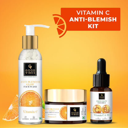 Good Vibes Radiant Glow Vitamin C CSM Combo (Set of 3) (Facewash 120ml + Serum 10ml + Moisturizer 50g) - Combo of 3 - Good Vibes