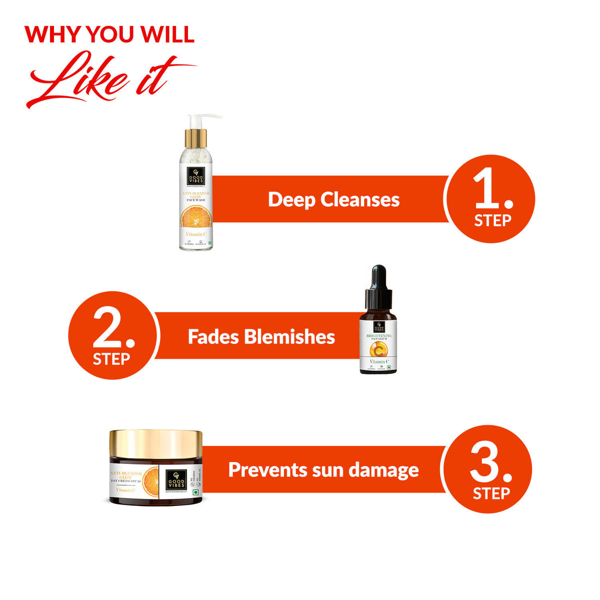 Good Vibes Radiant Glow Vitamin C CSM Combo (Set of 3) (Facewash 120ml + Serum 10ml + Moisturizer 50g) - Combo of 3 - Good Vibes image 3
