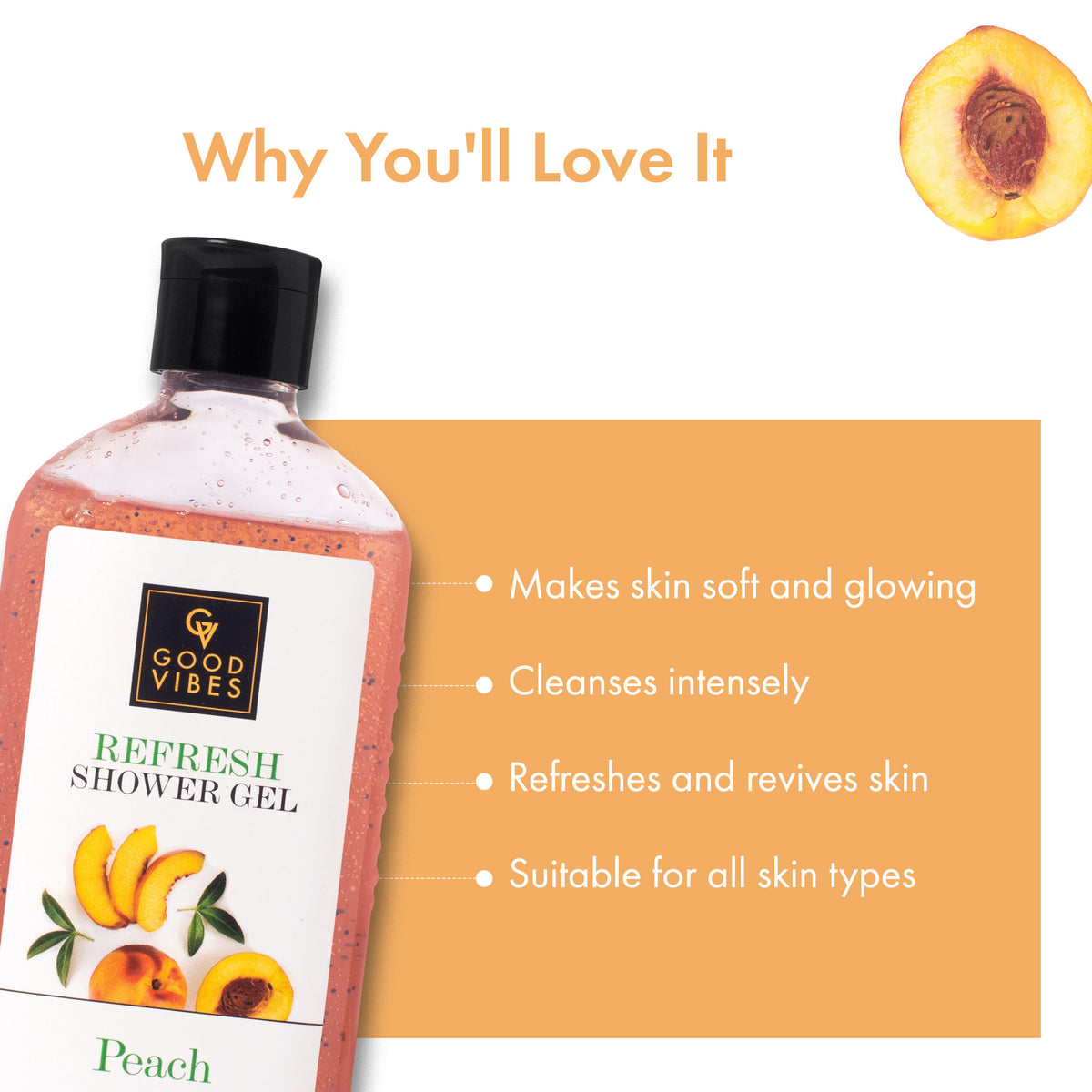 Good Vibes Peach Refresh Shower Gel | (Body Wash) Hydrating, Moisturizing (300 ml) - Good Vibes image 3
