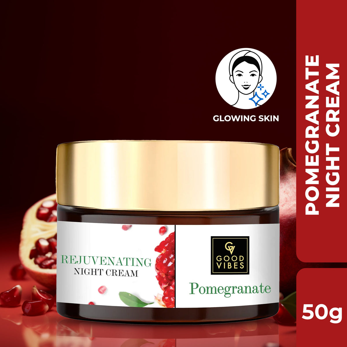 Good Vibes Pomegranate Rejuvenating Night Cream | Lightening, Anti-Ageing | No Parabens, No Sulphates, No Mineral Oil, No Animal Testing (50 gm) - Good Vibes