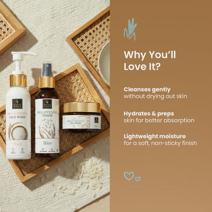 Good Vibes Rice Brightening Routine | Rice Brightening Face Cleanser (120 ml) | Rice Brightening Toner (120 ml) | Rice Brightening Gel Creme (50 gm) Combo of 3 - Good Vibes image 3