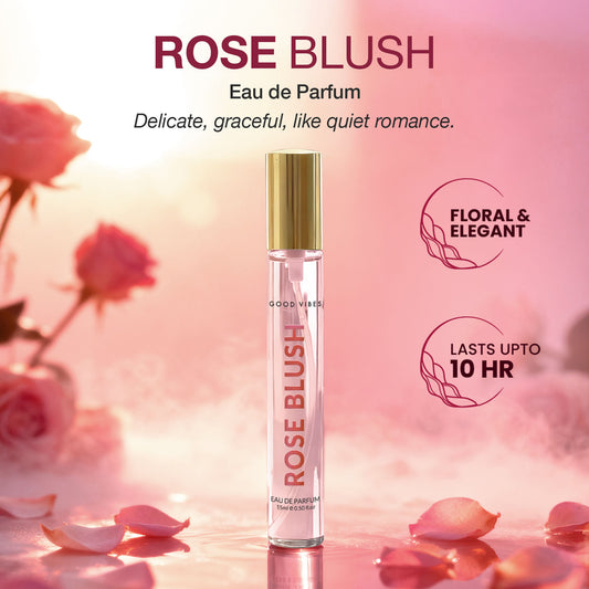 Good Vibes Rose Blush Eau de Parfum – Rose & Vanilla Musk | Soft Floral Perfume | Romantic, Elegant & Sweet Scent | Long-Lasting up to 10 Hours | Travel-Friendly Feminine Pocket Perfume for Women – 15 ml - Good Vibes