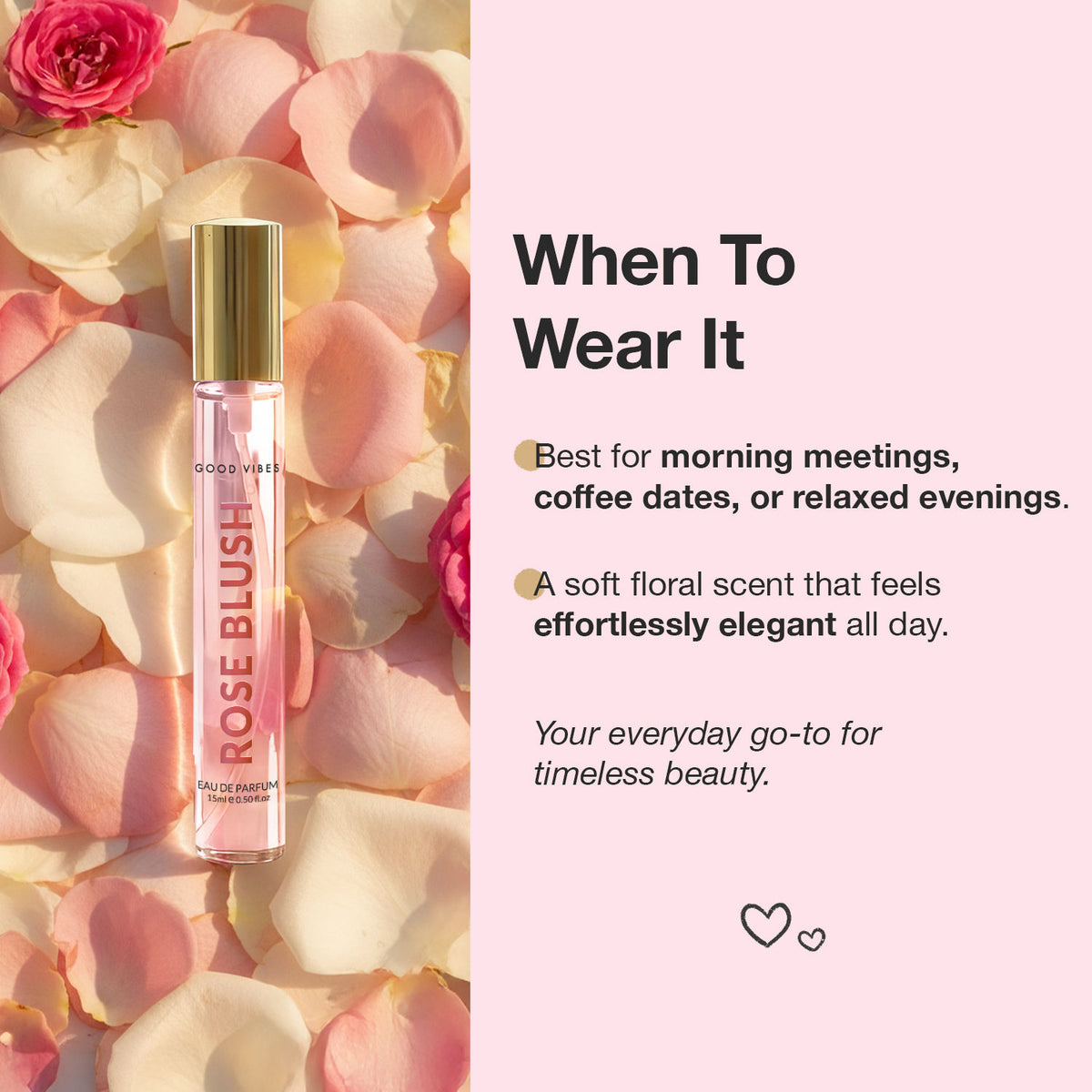 Good Vibes Rose Blush Eau de Parfum – Rose & Vanilla Musk | Soft Floral Perfume | Romantic, Elegant & Sweet Scent | Long-Lasting up to 10 Hours | Travel-Friendly Feminine Pocket Perfume for Women – 15 ml - Good Vibes image 3