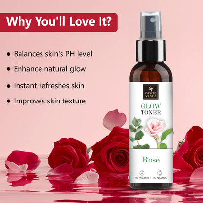 Good Vibes Rose Water Glow Toner | Lightweight, Brightening, Gulab Jal, Face mist (120 ml) - Good Vibes image 3