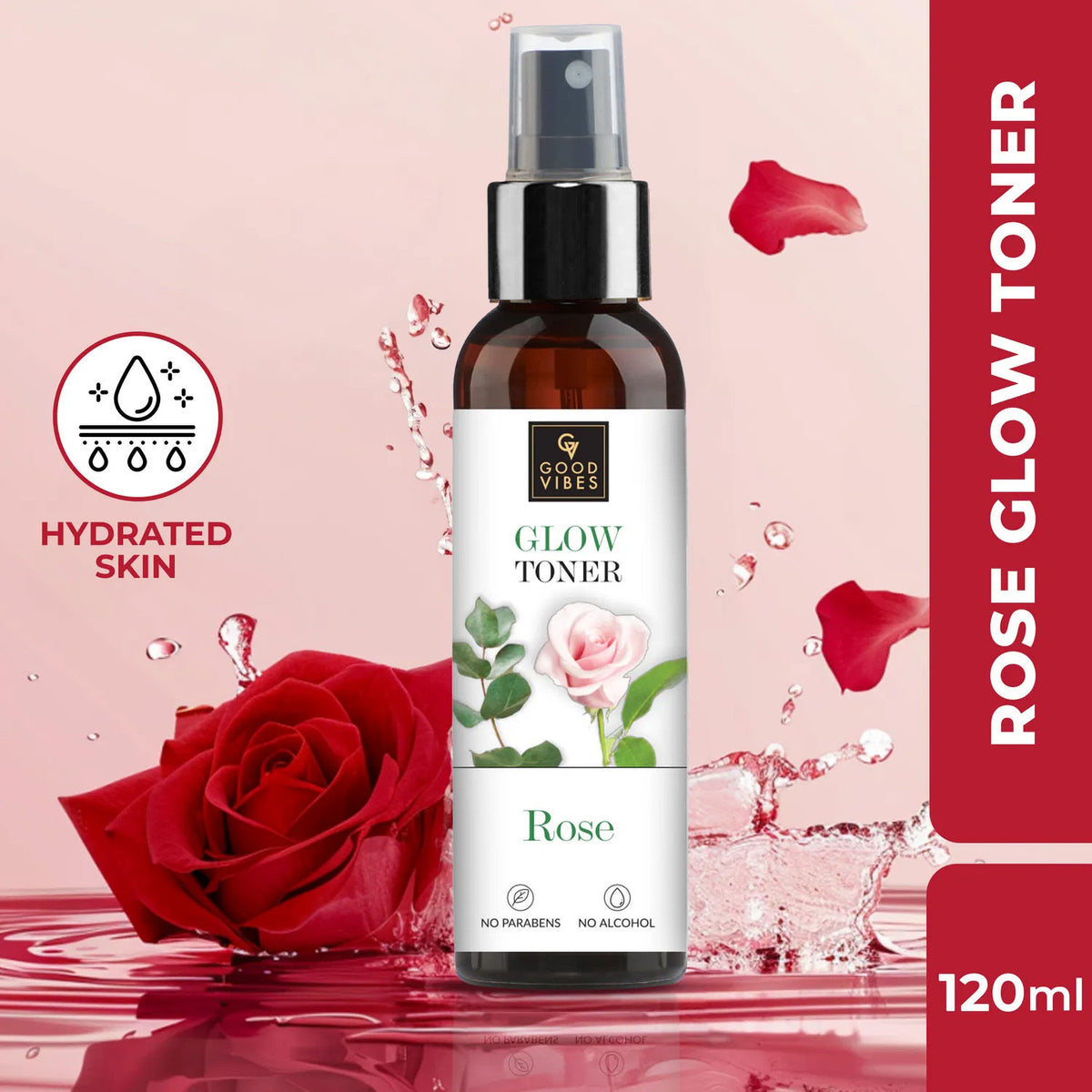 Good Vibes Rose Water Glow Toner | Lightweight, Brightening, Gulab Jal, Face mist (120 ml) - Good Vibes