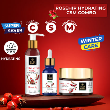 Good Vibes Rosehip Hydrating CSM Combo (Set of 3) (Facewash 200ml + Serum 15ml + Moisturizer 50 gm) - Good Vibes image 2