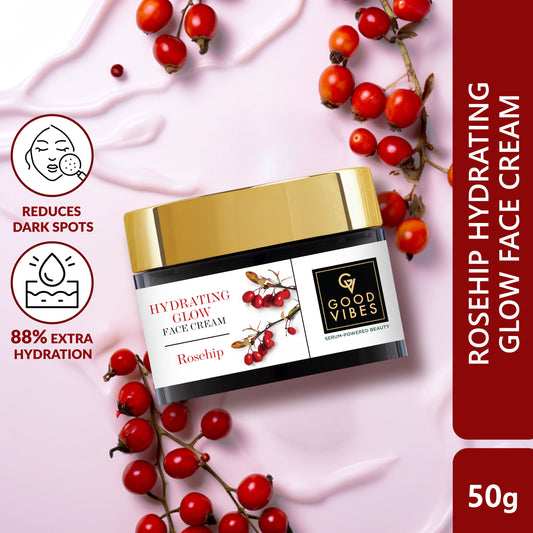Good Vibes Rosehip Hydrating Glow Face Cream with Power of Serum | Deep Nourishing & Brightening (50 gm) - Good Vibes