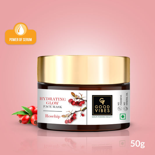 Good Vibes Rosehip Hydrating Glow Face Mask | Radiance, Firming | With Avocado Oil | No Parabens, No Sulphates, No Mineral Oil, No Animal Testing (50 gm) - Good Vibes