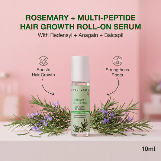 Good Vibes Rosemary + Multi - Peptide Hair Growth Roll On Serum | Infused With 4% Anagain & 3% Redensyl | Helps Reduces Hair Fall, Promotes Hair Growth | Stimulates Follicles & Strengthens Roots | Suitable for All Hair Types | 10 ml - Good Vibes