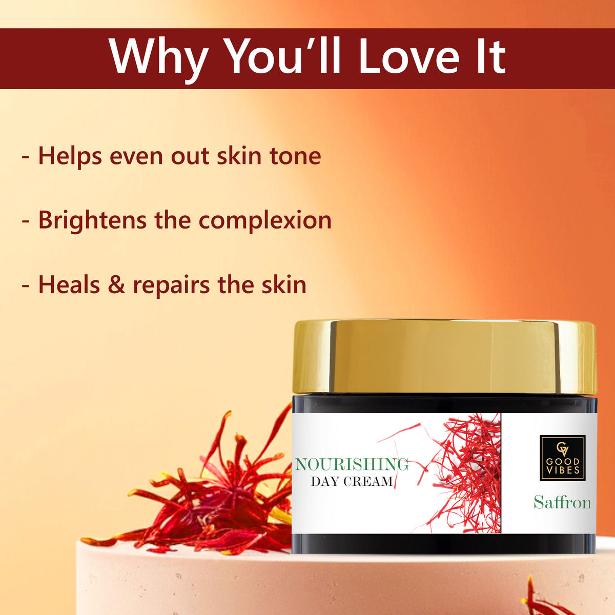 Good Vibes Saffron Nourishing Day Cream | Hydrating, Glow | With Coffee | No Parabens, No Sulphates, No Mineral Oil, No Animal Testing (50 gm) - Good Vibes image 3